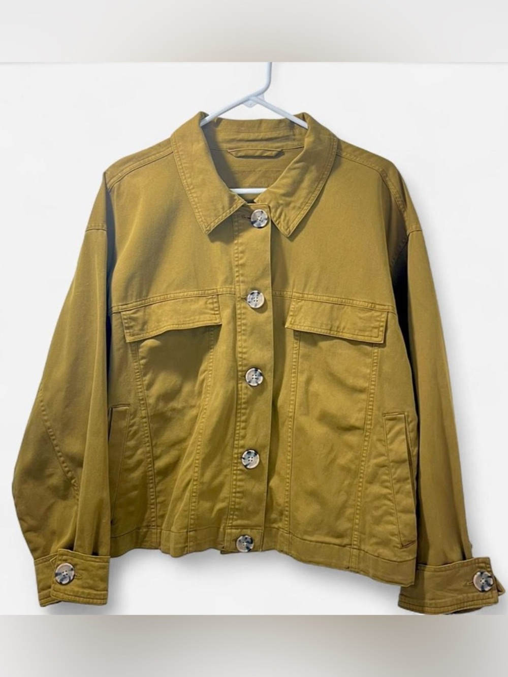 Ava & Viv Women's Olive Green Full Button Front Denim Style Anorak Jacket